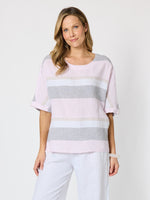 Paros Stripe Print Linen Top - Pink Silver