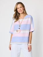 Paros Stripe Print Linen Top - Sky Multi