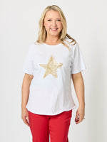 Shimmer Sequin Star Cotton Tee - White/Gold
