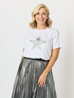 Shimmer Sequin Star Cotton Tee - White/Silver