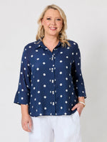 Riviera Cotton Spot Shirt - Navy/White