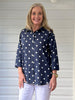Riviera Cotton Spot Shirt - Navy/White