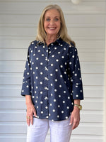 Riviera Cotton Spot Shirt - Navy/White