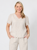 Lilly Scallop Hem Linen Top - Natural