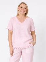 Lilly Scallop Hem Linen Top - Pale Pink
