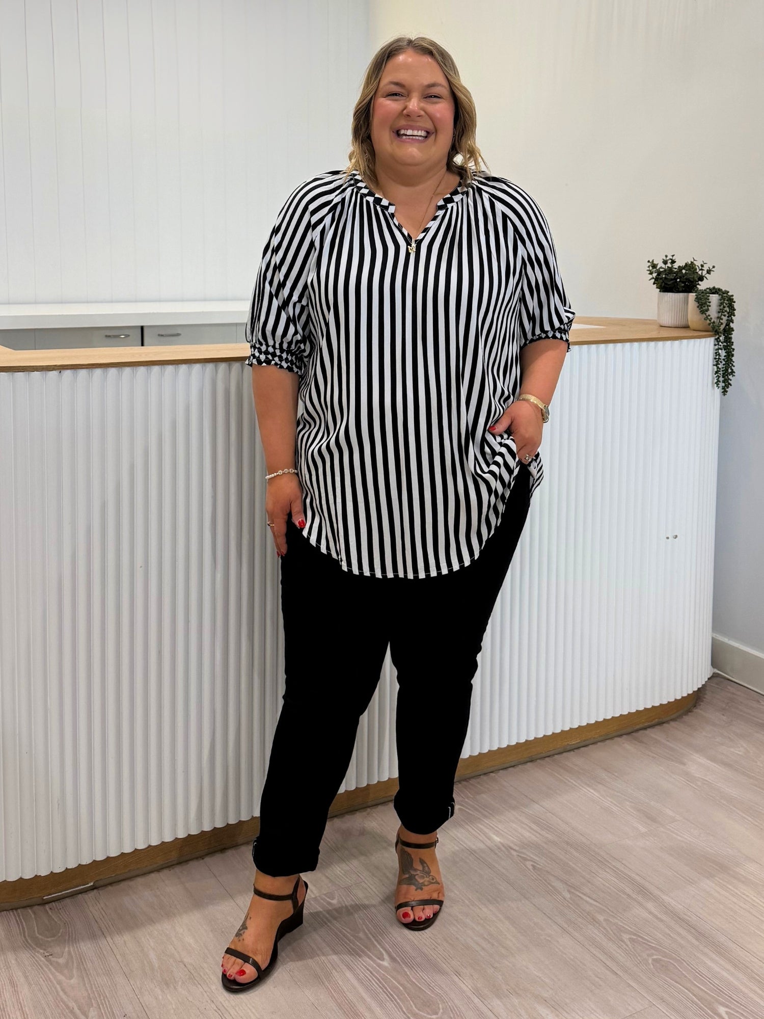 Harlequin Stripe Print Tunic - Black/White