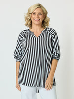 Harlequin Stripe Print Top - Black/White