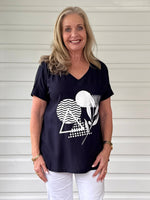 Orbit Print Top - Navy
