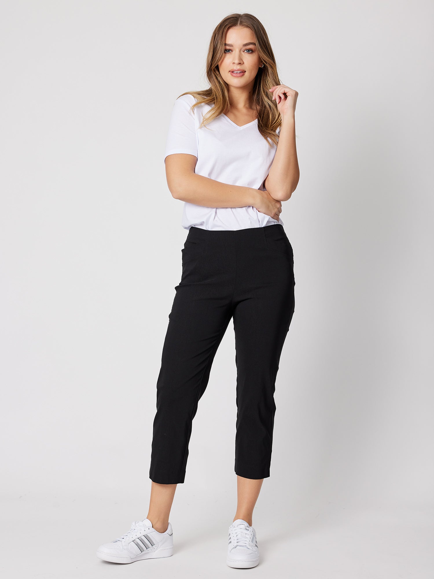 Stretch Bengaline Cropped Pull On Pant - Black
