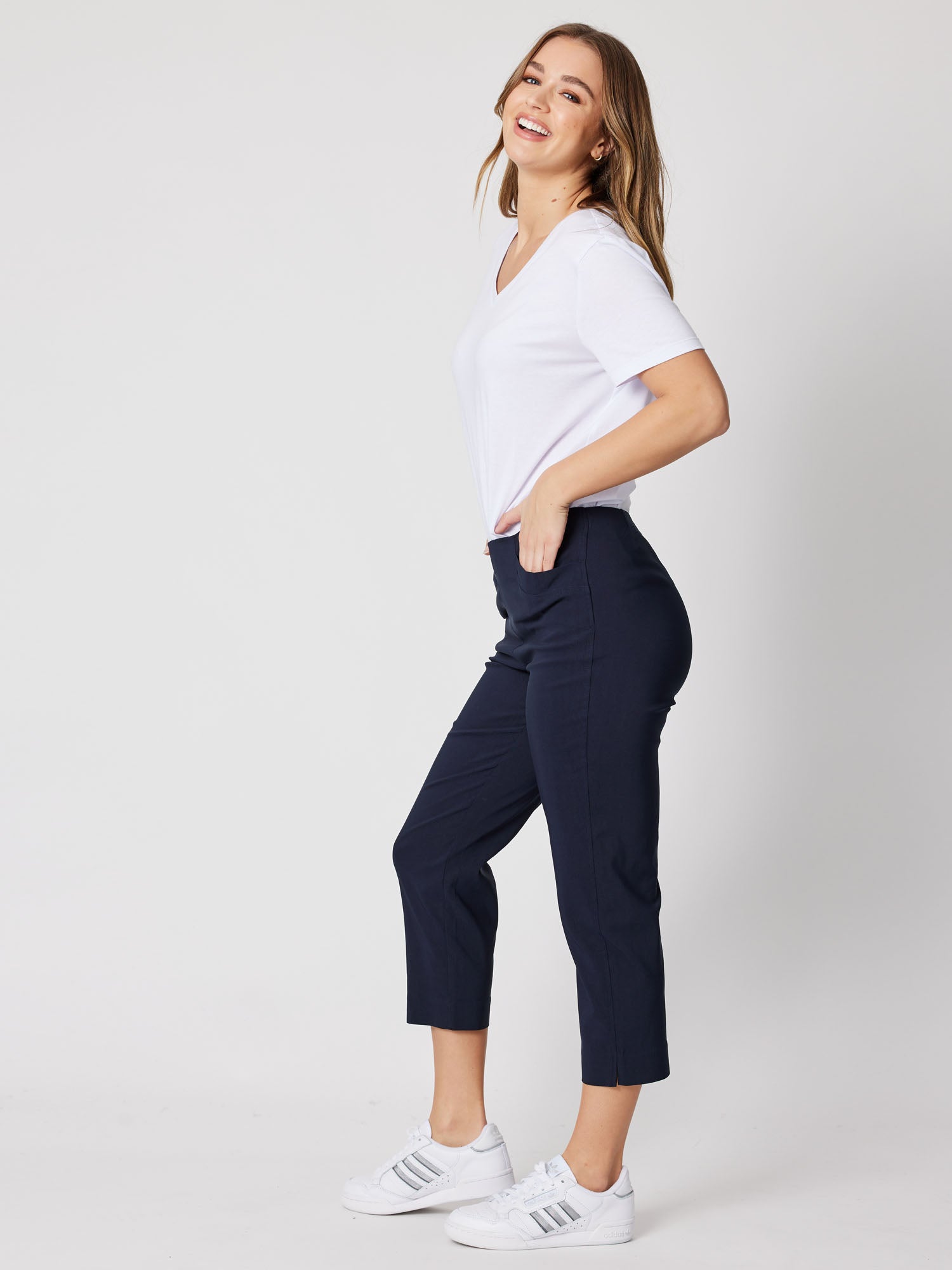 Stretch Bengaline Cropped Pull On Pant - Navy