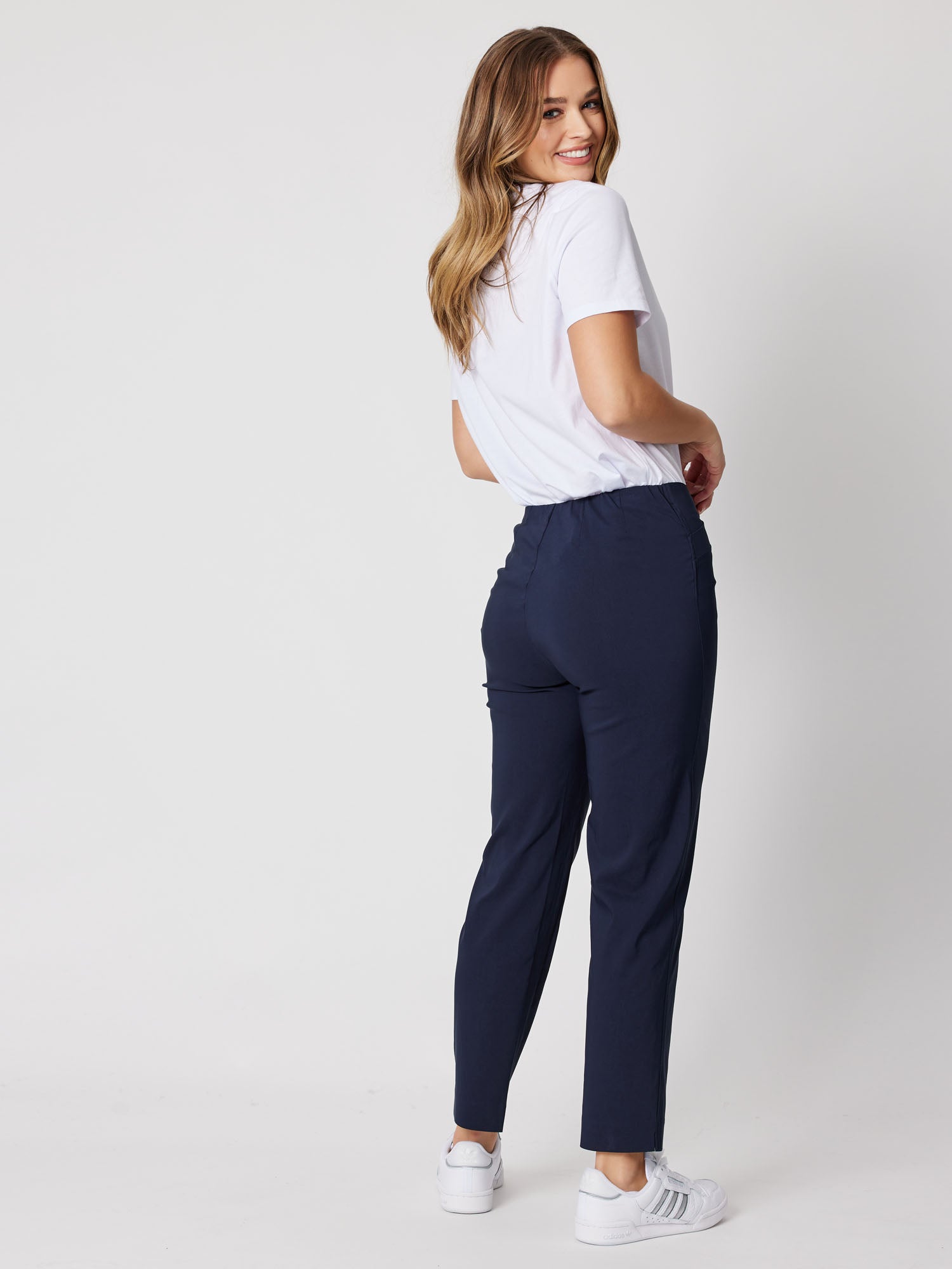 Stretch Bengaline Cropped Pull On Pant - Navy