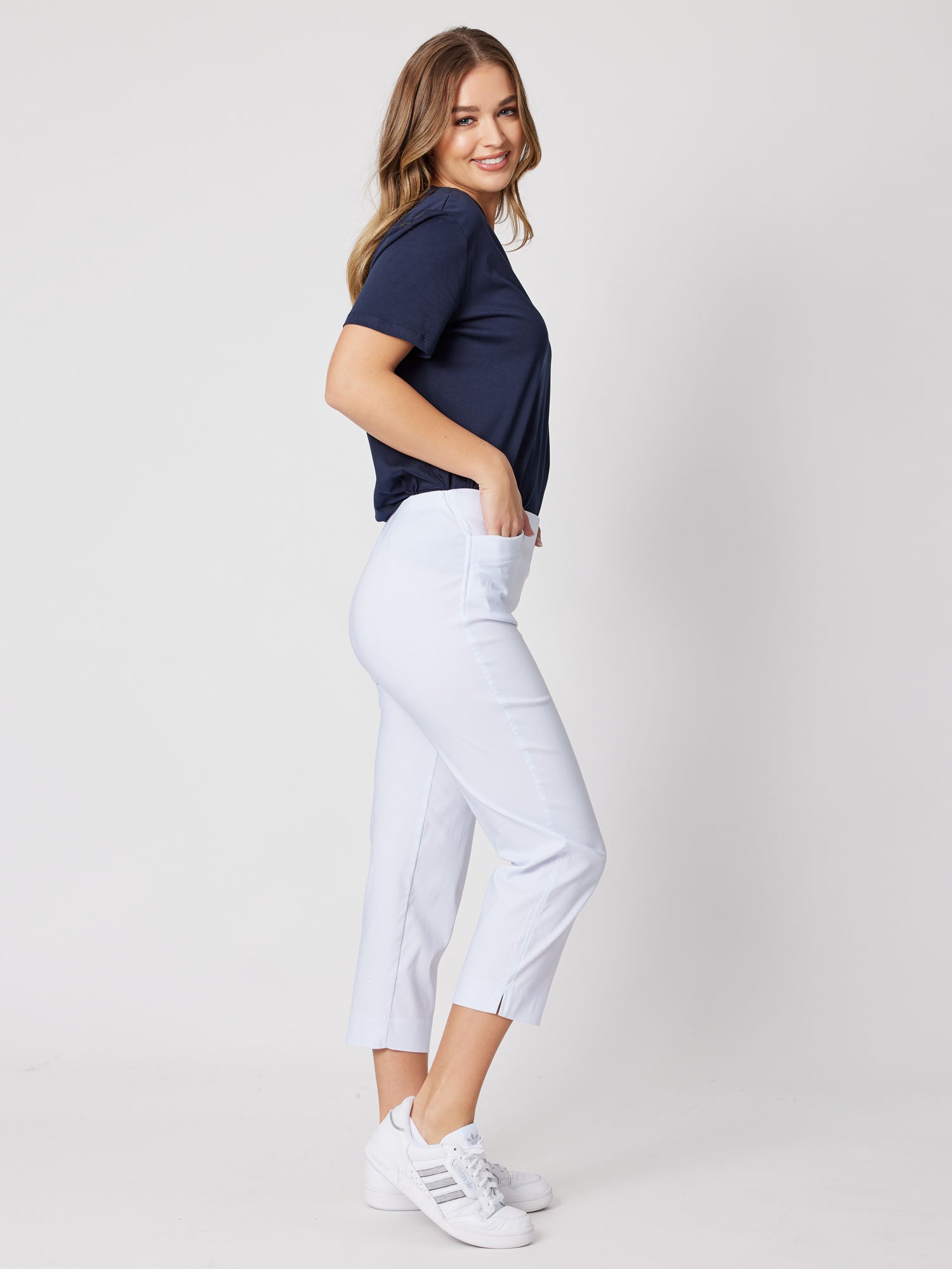 Stretch Bengaline Cropped Pull On Pant - White