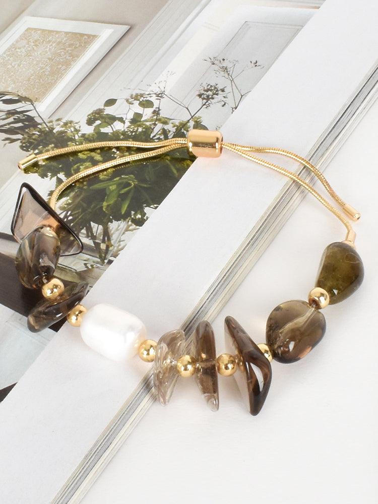 Stone Pearl Mix Adjustable Bracelet - Black