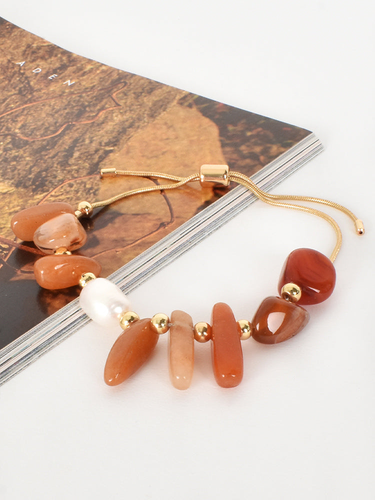 Stone Pearl Mix Adjustable Bracelet - Spice