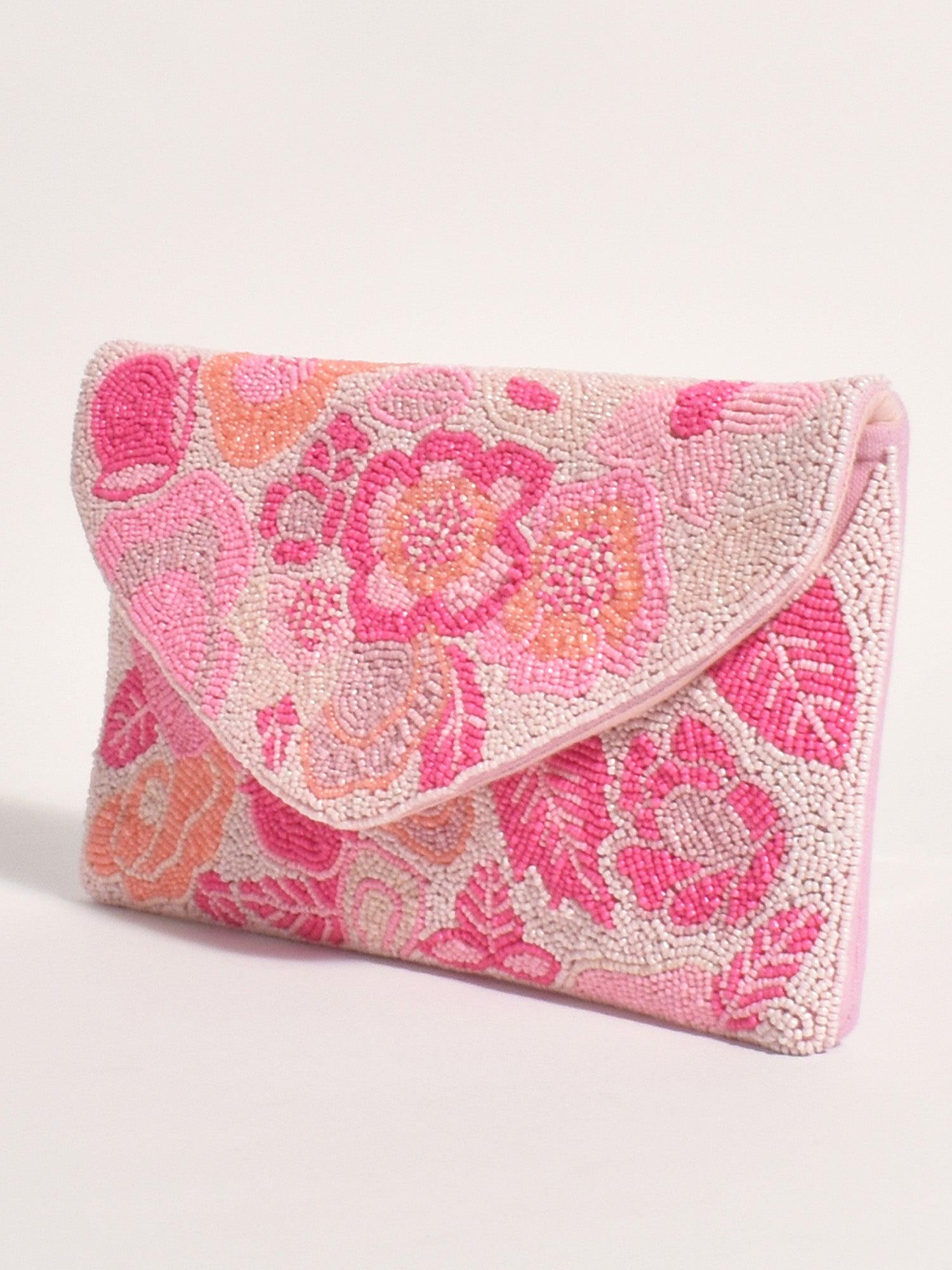 New Hampshire Beaded Clutch - Natural/Pink