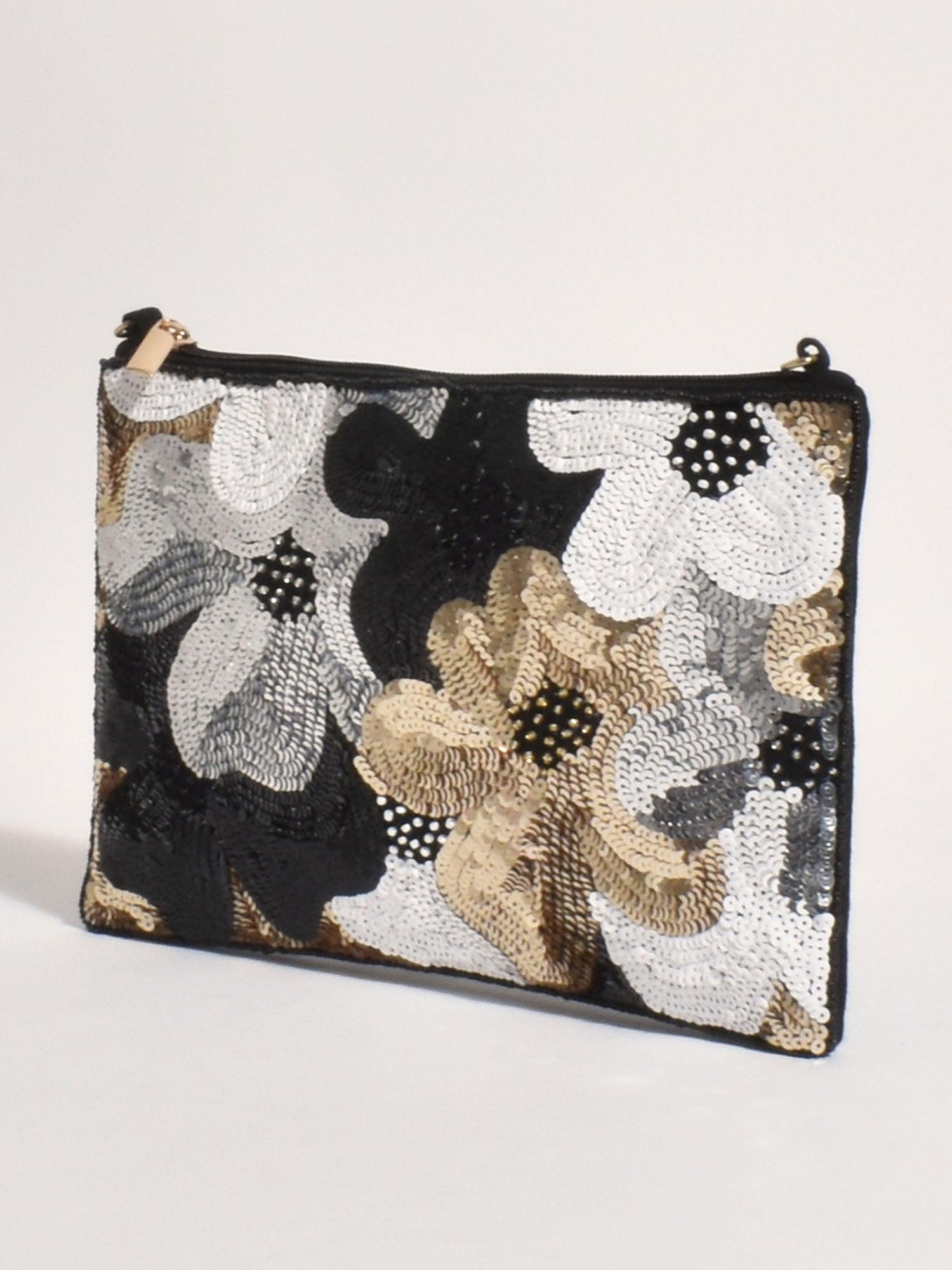 Flower Fold Over Clutch - Black
