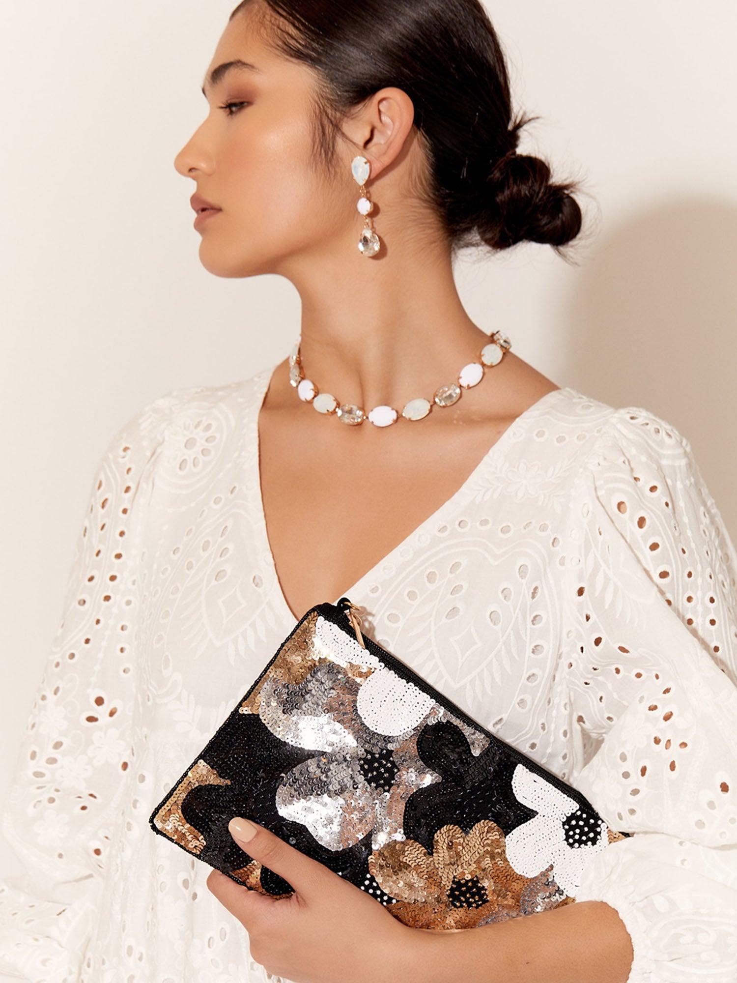 Flower Foldover Clutch - Black