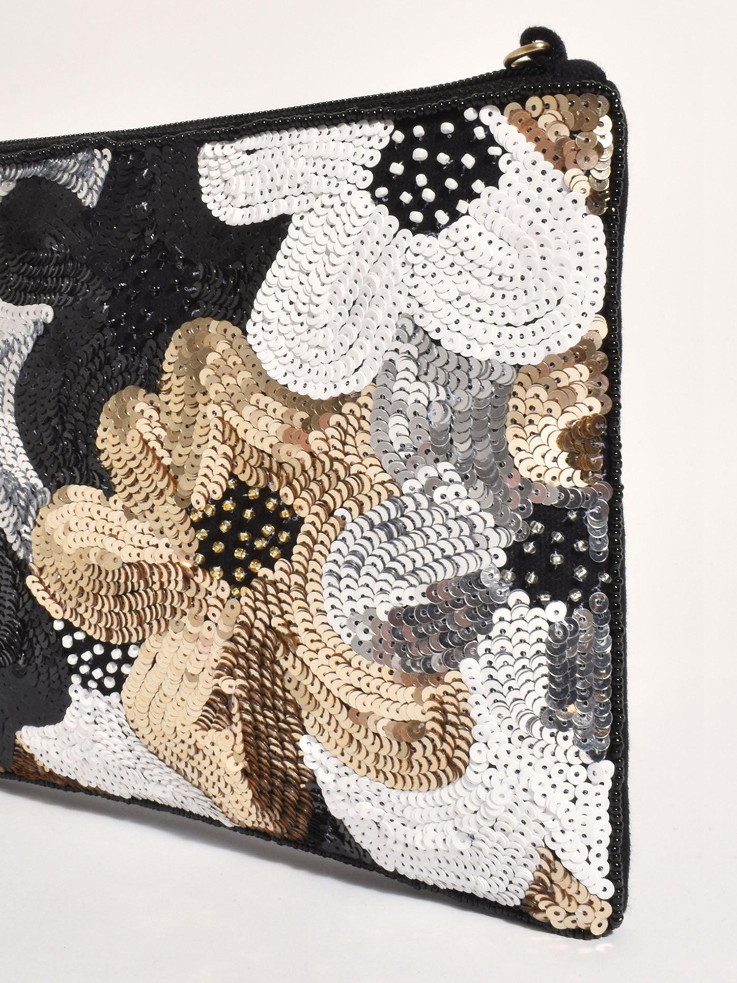 Flower Foldover Clutch - Black
