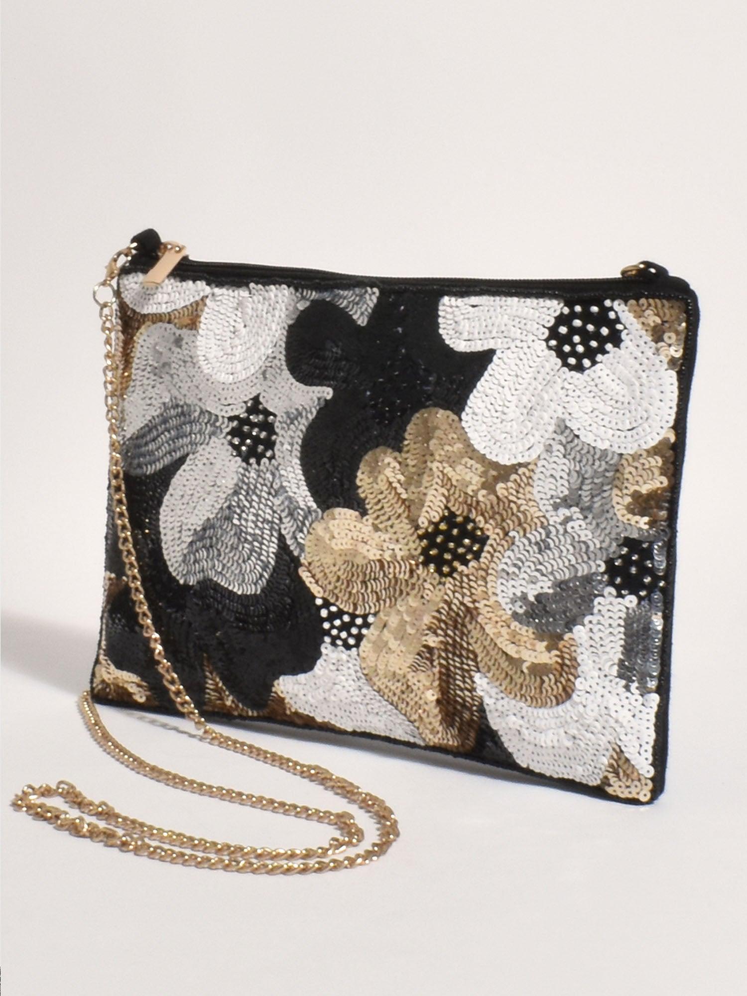 Flower Foldover Clutch - Black