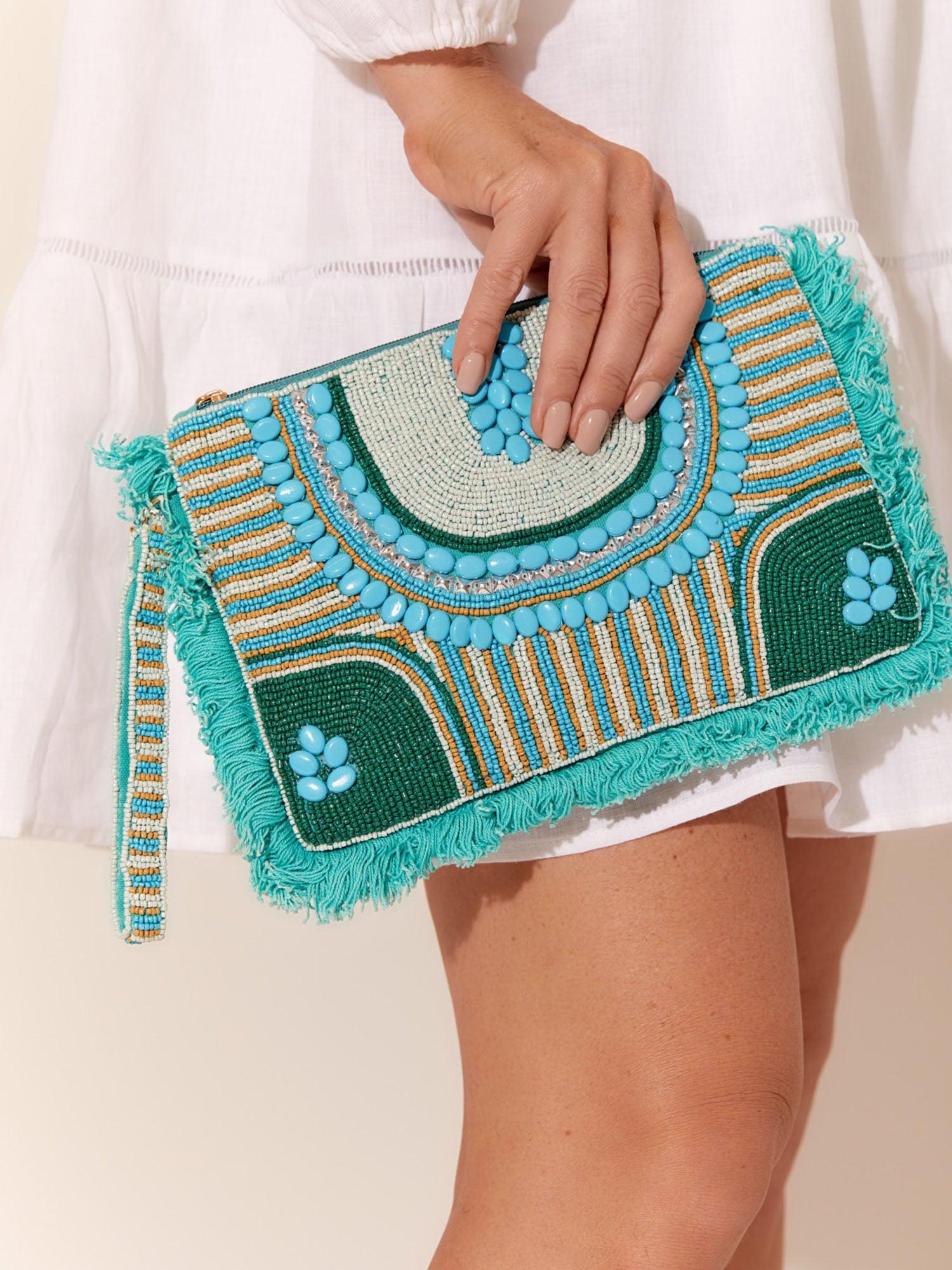 Santorini Fringe Clutch - Turquoise