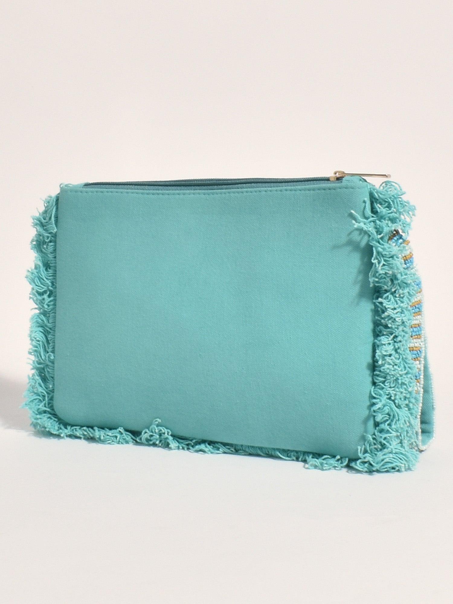 Santorini Fringe Clutch - Turquoise