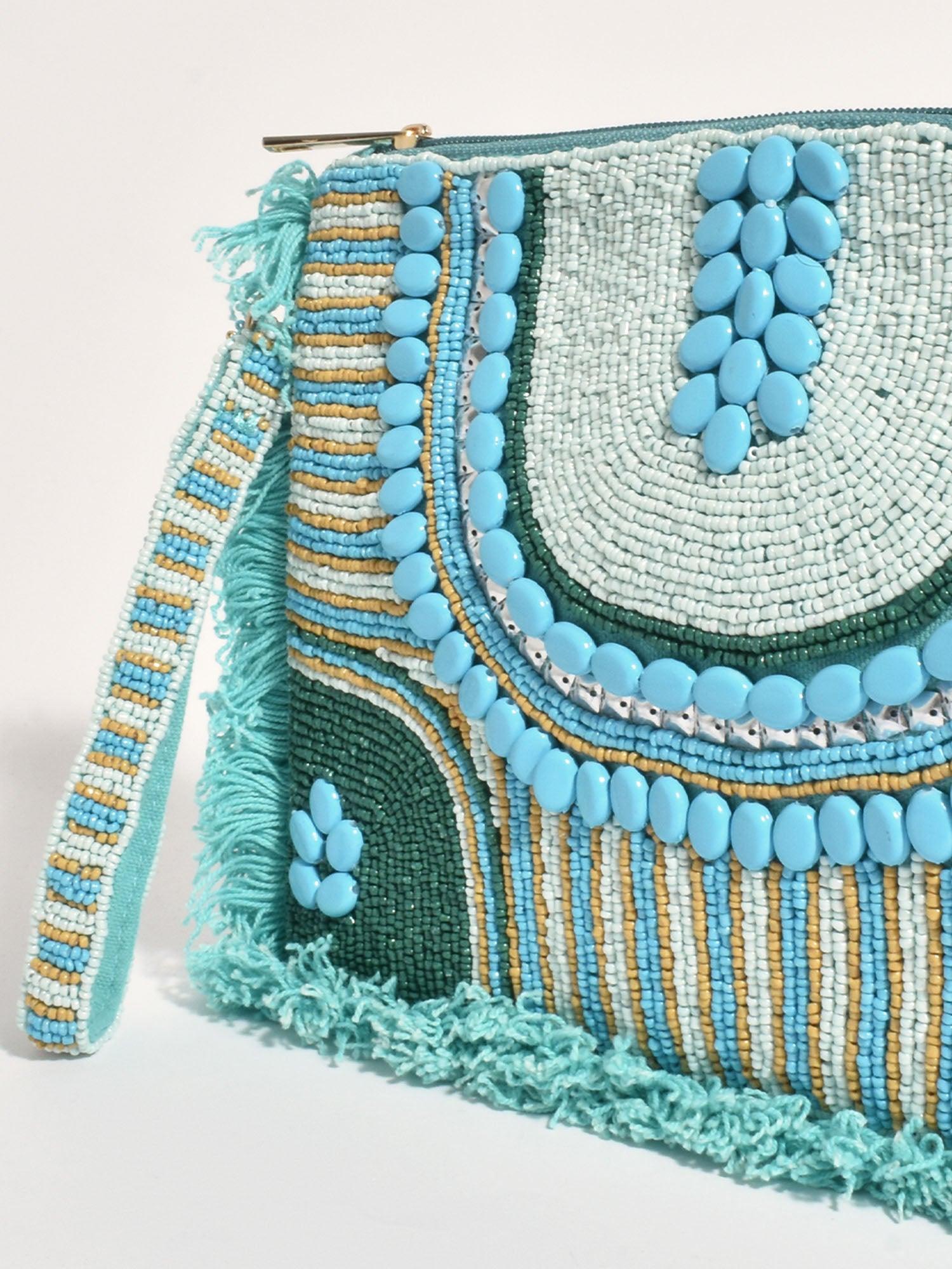 Santorini Fringe Clutch - Turquoise