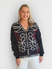 Art Deco Floral Knit Cardigan - Black/Multi