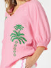 Pina Colada Embroidered Top - Pink Green