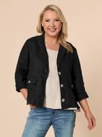 Danielle Linen Cropped Blazer - Black