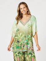 Toucan Print V Neck Top - Green