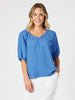 Lino V Neck Top - Sardinia Blue