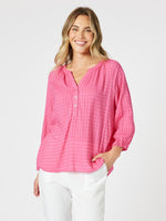Mykonos Check Blouse - Peony