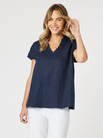 Beau Lino V Neck Top - Navy