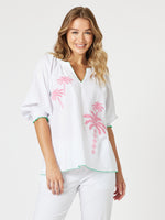Pina Colada Embroidered Top - White/Pink