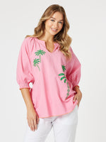 Pina Colada Embroidered Top - Pink Green