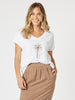 Beaded Coconut Palm Print Tee - White/Natural