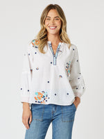 Birdie Embroidered Blouse - White Multi