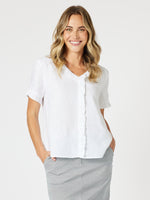 Tiffany Ruffle Linen Top - White