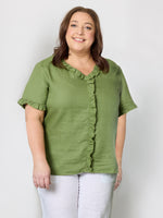 Tiffany Ruffle Linen Top - Basil