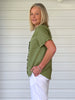 Tiffany Ruffle Linen Top - Basil