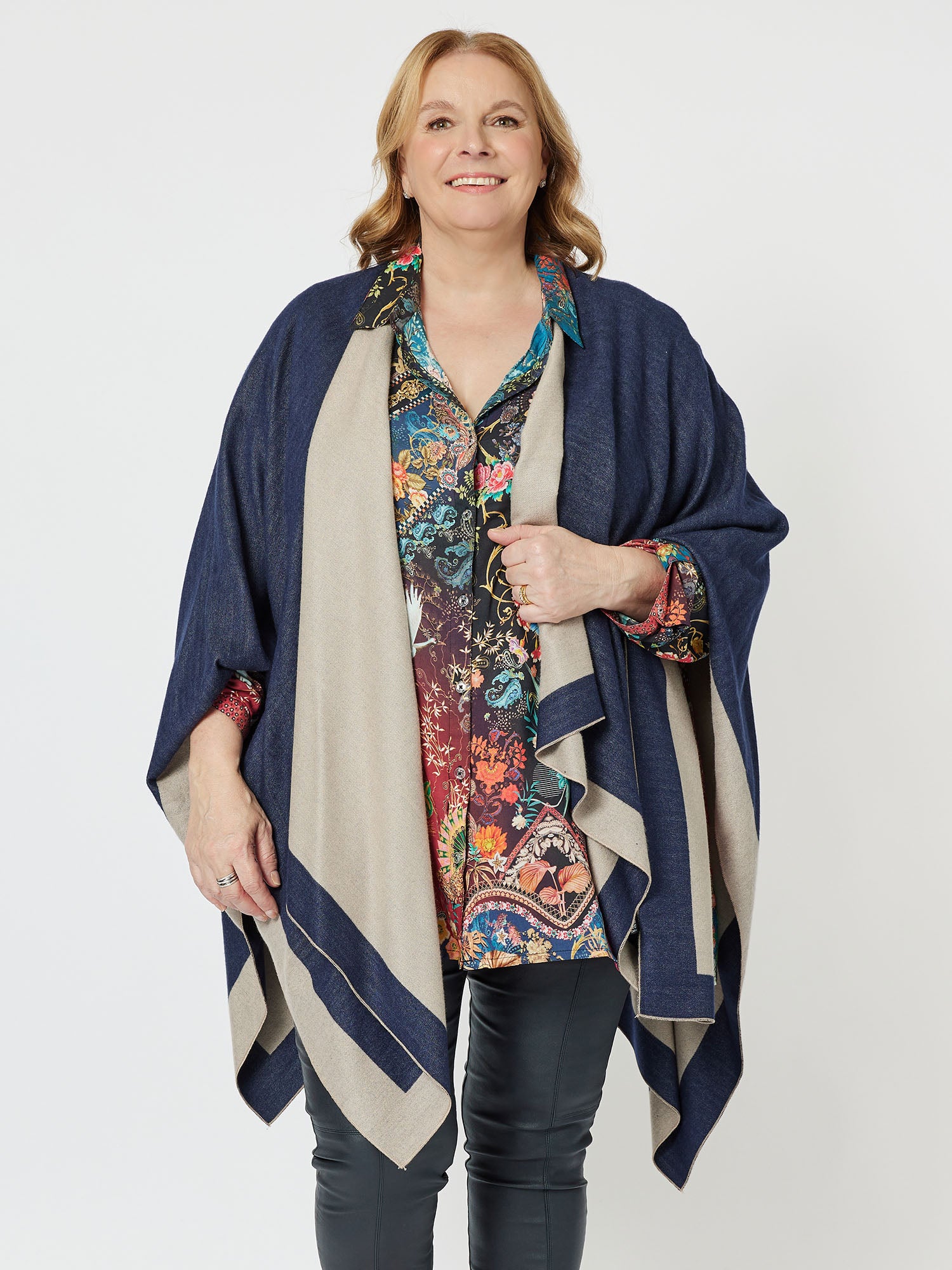 Captivated Reversible Shawl - Navy/Oatmeal