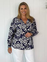 Emily Print Top - Navy/White