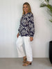 Emily Print Top - Navy/White