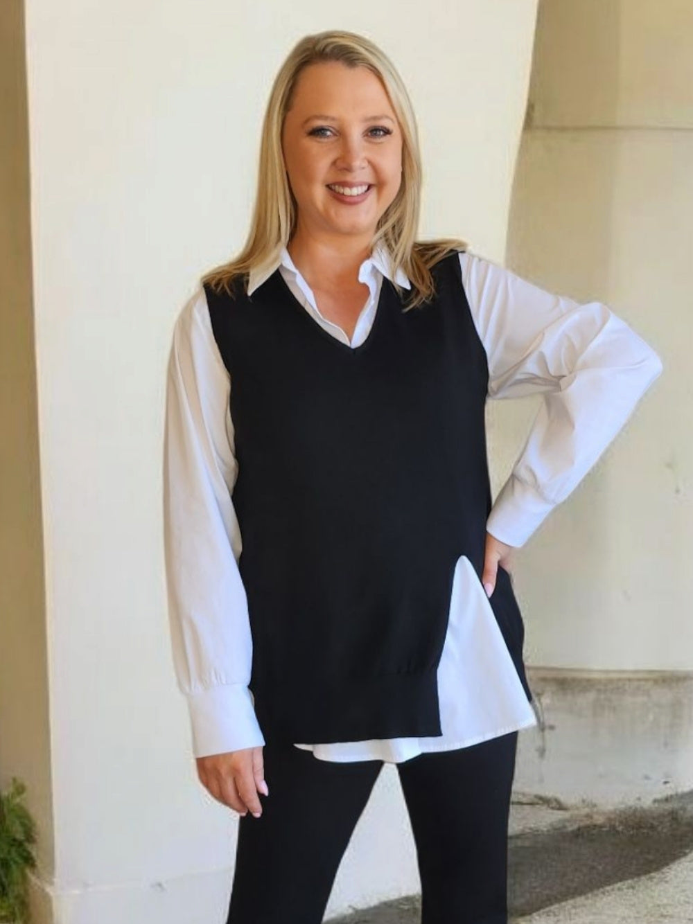 Vicky Side Split Knit Vest - Black – RC & Co