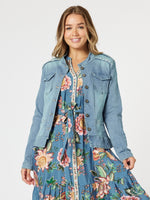 Military Style Denim Jacket - Denim