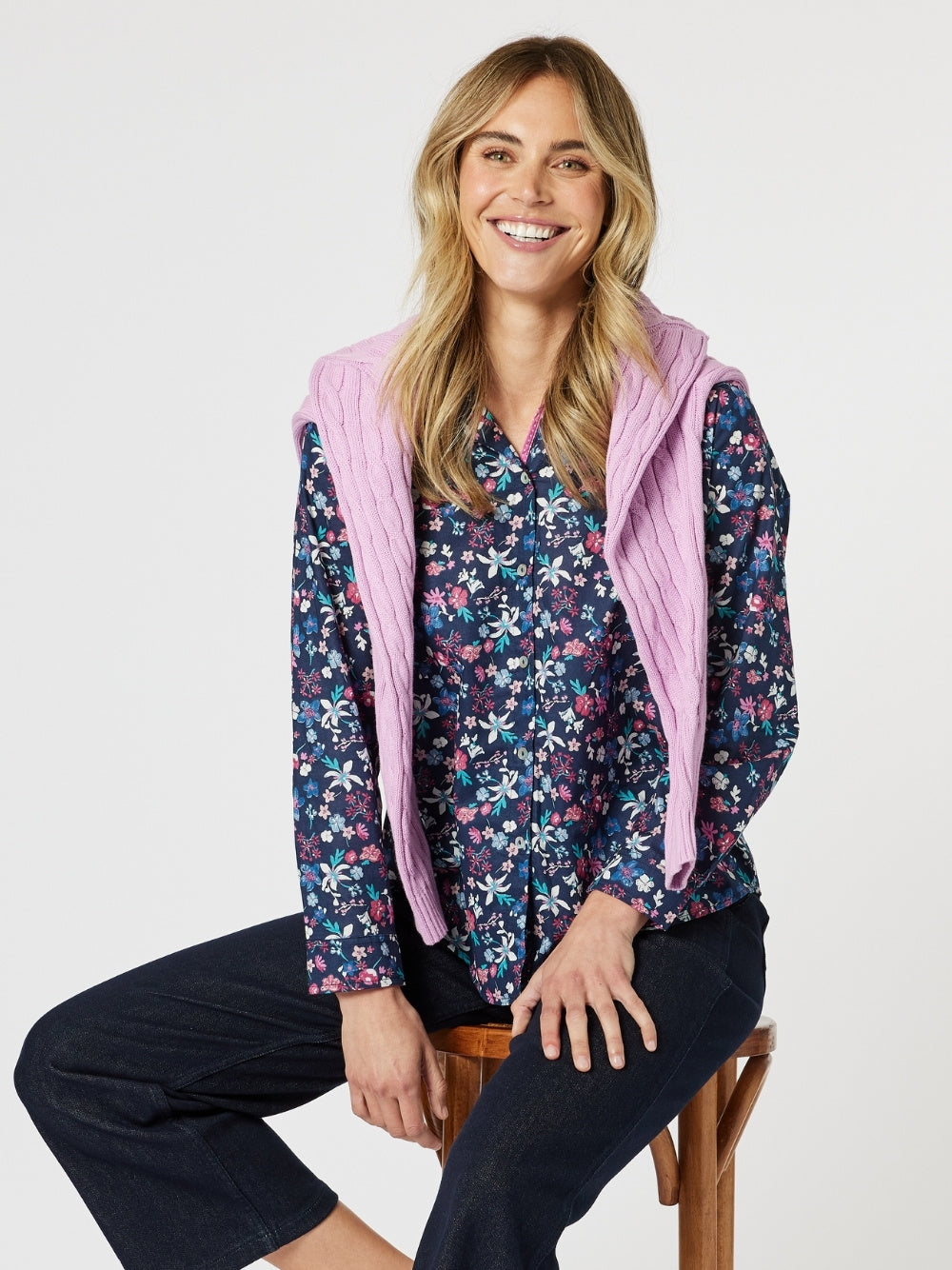Liberty Floral Print Shirt - Navy
