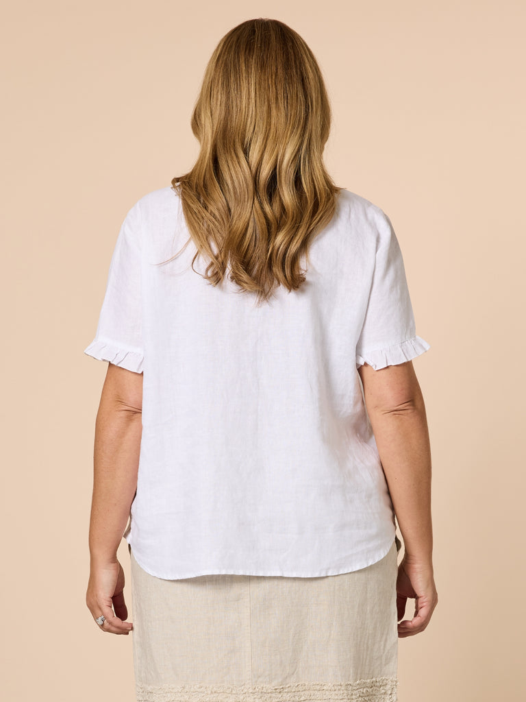 Tiffany Ruffle Linen Top - White RC&CO