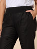 Sarah Linen Pleat Hem Pant - Black