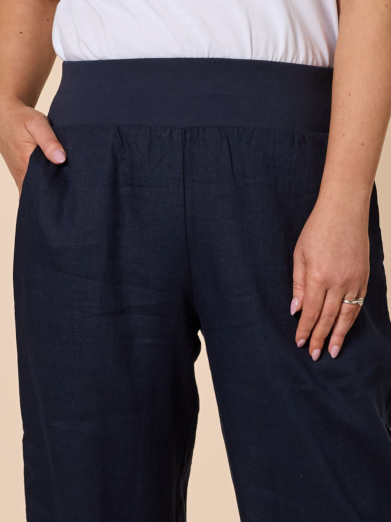 Lara Linen Wide Leg Pant - Navy rc&co
