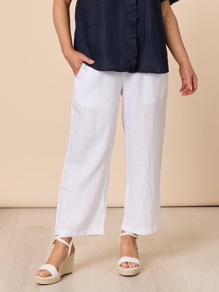 Lara Linen Wide Leg Pant - White rc&co